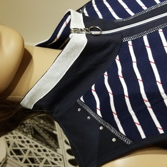 Dolcezza Long Fall Spring Vest Wearable Art / Sz S / Navy blue, white - Picture 9 of 17